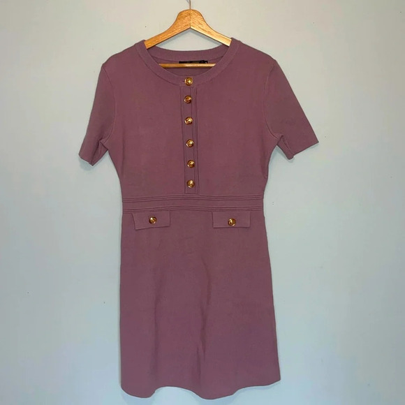 Merokeety Women’s size Medium sweater dress gold buttons short sleeved pockets - Picture 1 of 8